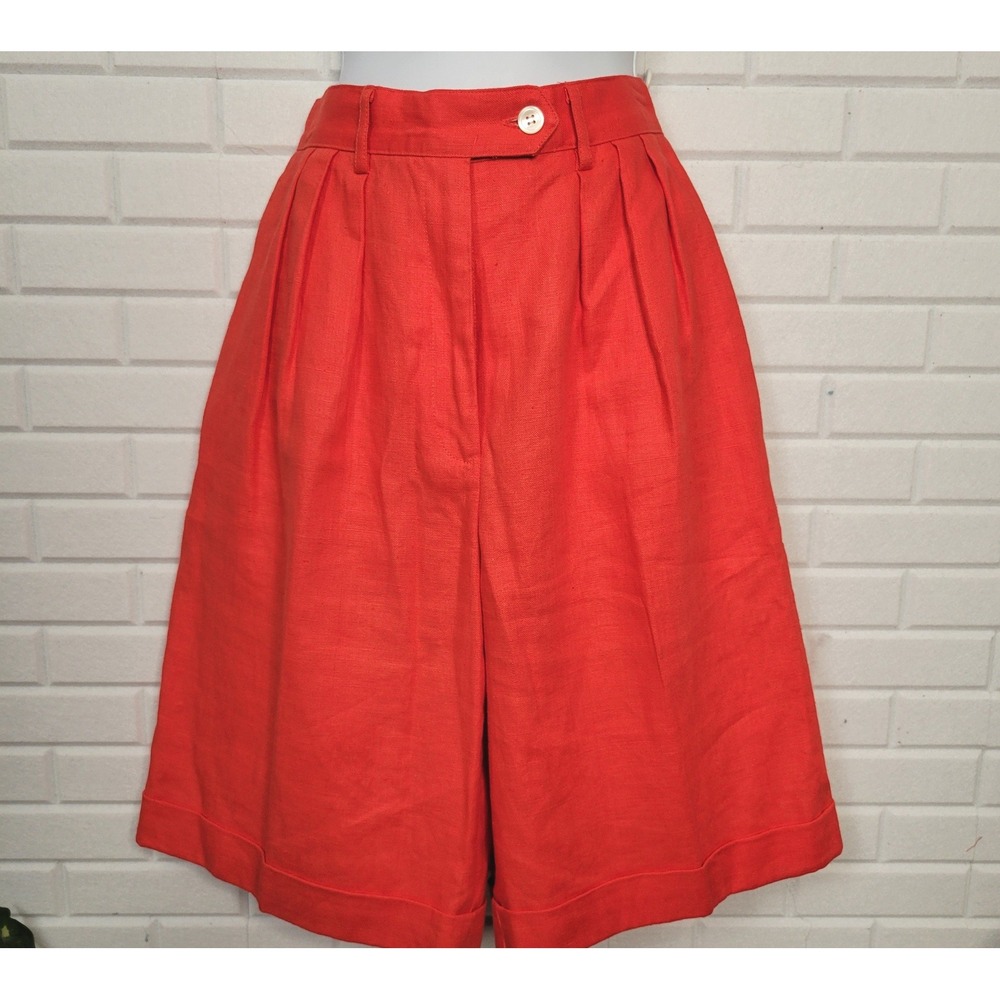 Vintage Talbots Walking Shorts Women Size 6 Red Linen Pleated High Waist 90s